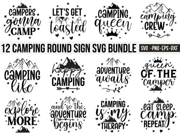 12 Camping Round Sign Svg Bundle