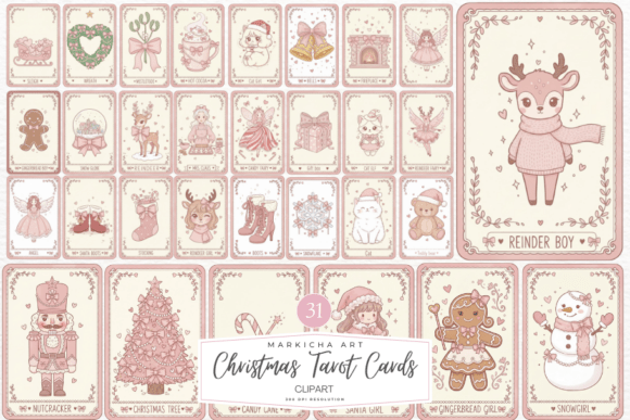 Pink Christmas Tarot Cards Clipart: A Creative Resource for Digital Artists and Designers